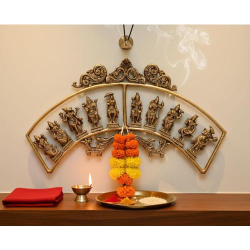 eSplanade - Brass Vishnu Dashavatar Dashavatara Dasavatharam - Ten Incarnations Avtars - Ten Incarnations of Lord Vishnu - Wall Hanging (13 Inch)