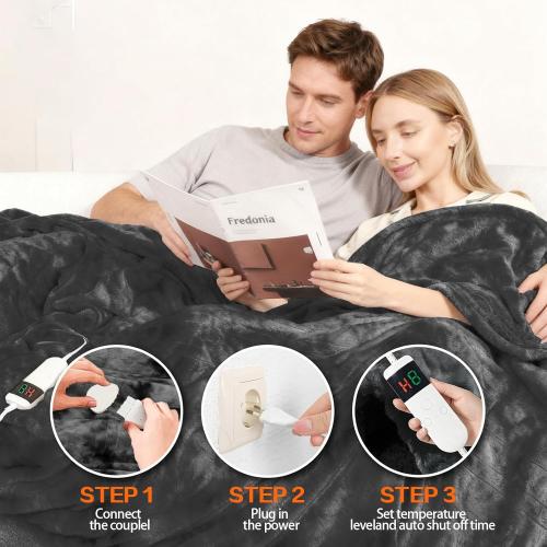 Electric Heated Blanket Throw 50''x60''Size Faux Fur Heating Blanket 10 Heating Settings, 1-8h Timer & Overheat Protection, Machine Washable, Soft Flannel and Sherpa Full Body Warmth