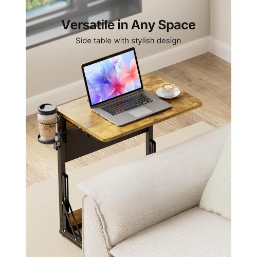 HUANUO Adjustable TV Tray Table – Easy Assembly TV Tray with Cup Holder, Storage Bag & Tablet Slot, Height Adjustable Folding Desk for Bed, Couch & Living Room with Space-Saving Design