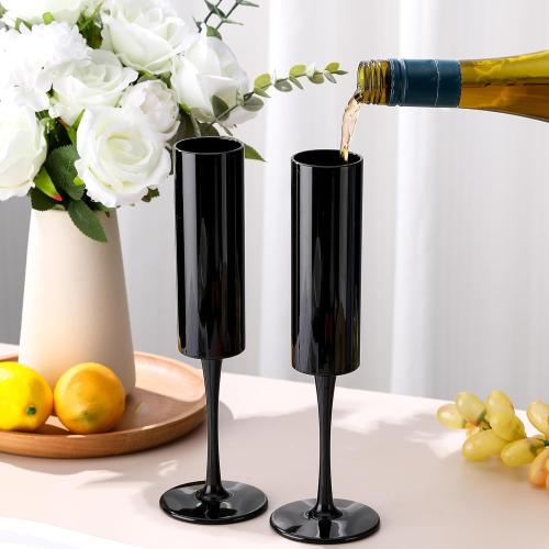 Domensi 30 Pcs Champagne Flutes Bulk Acrylic Goblet 6 oz High Stem Wine Glasses Champagne Cup Unbreakable Reusable for Christmas Halloween Valentine Birthday Wedding Party Decorations (Black)