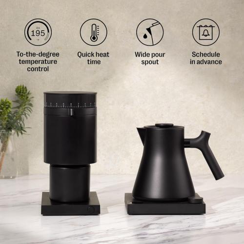Fellow Corvo EKG Pro Electric Tea Kettle - Quick Heating, Precise Temperature Control Electric Kettle, Scheduling, Built-in Brew Timer for Boiling Water - Matte Black with Walnut Handle - 0.9 Liter