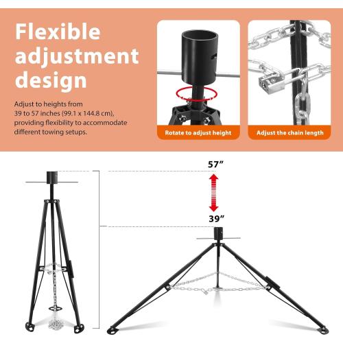 Gooseneck Tripod Stabilizer for 5th Wheel or Trailer, Adjustable Stabilizer with 7500lb Load Capacity, Tripod Jack for Fifth-Wheel Trailers, RVs, and Campers