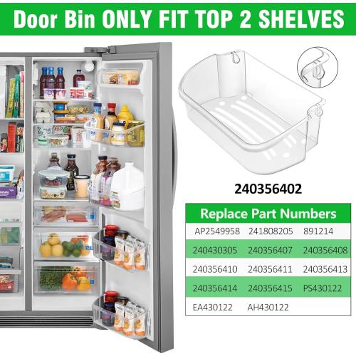 2 Pack UPGRADE 240356402 Refrigerator Door Bin Replacement Part, Compatible Frigidaire Refrigerator Door Shelf LFSS2612TF0 FGUS2642LF2 LGUS2642LF1 LFSS2612TE0 AP2549958 FGHS2631PF4A Door Shelves