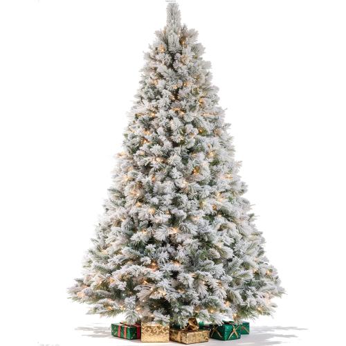 6FT Pre-lit Snow Flocked Christmas Tree Spruce with Remote Control, 350 Warm White Multi-Color Lights, Artificial Hinged/Feel Real/Realistic for Home, Holiday Decoration Dual Color LED