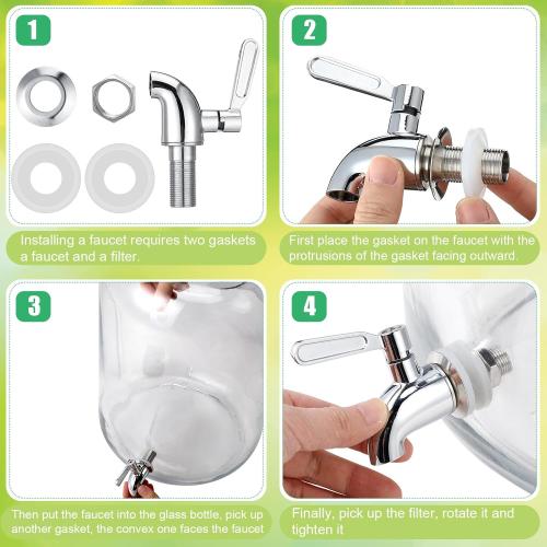 Glass Water Dispenser Countertop with Glass Lid and Stainless Steel Spigot Beverage Drink Dispenser Airtight Leakproof Large Jug for Summer Outdoor Party Juice Kombucha