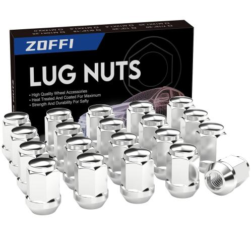ZOFFI M12x1.5 Lug Nuts - Replacement for Ford Fusion, Focus, Escape Aftermarket Wheel - 20pcs Chrome Closed End Conical Seat 19mm Hex Lug Nuts