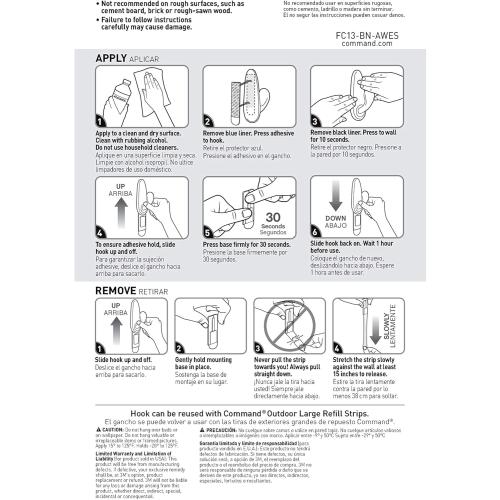 Command Outdoor Metal Hook, 1 Hook, 2 Strips, Water-Resistant Strips (FC13-BN-AWES)