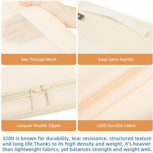 BAGAIL Set/6 Compression Packing Cubes Travel Accessories Expandable Packing Organizers (Square Mesh, 06-Beige)