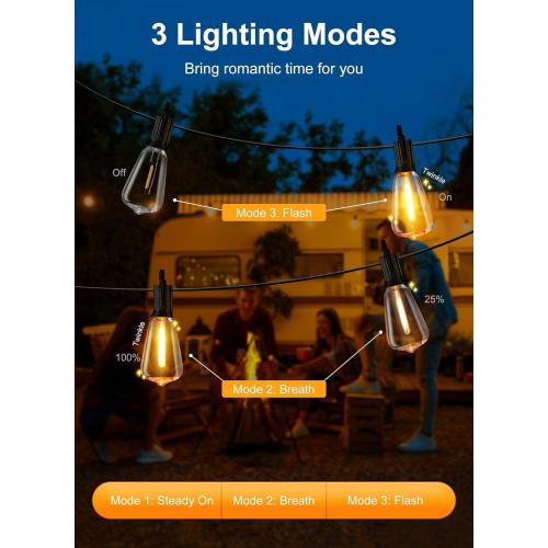 Brightown Outdoor String Lights with Remote, 38FT LED Patio Lights with 16 Shatterproof ST38 LED Bulbs, Waterproof Outside Hanging Lights for Backyard Garden Porch Party Decor, 2700K