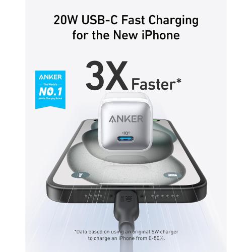 Anker USB C Charger Block 20W (Nano Pro), PIQ 3.0 Compact Fast Charger for iPhone 17/16/15/14/13 Series, Galaxy, Pixel 4/3, iPad (Cable Not Included)