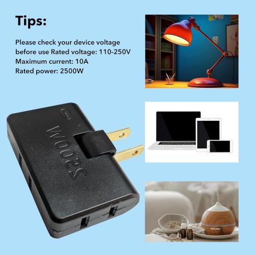 3 Way Flat Wall Outlet Extender AC Adapter (Converts 2-Prong/3-Prong, No Wiring Needed) for Indoor/Outdoor Electrical Sockets - Ideal for Home, Office, Travel