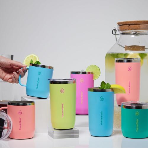 ThermoFlask Drinkware Beer Tumbler - Double-Wall Tumbler for Cold & Hot Drinks - Lightweight & Simple Drink Cup with Lid - Modern & Durable Drinking Cup - 16 oz, Vivid Blue