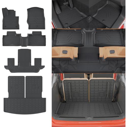 Rongtaod 6 Seats Floor Mats Compatible with 2020-2025 2026 Ford Explorer Captain Chairs Trunk Liner Cargo Liner Cargo Mat 2024 Explorer Accessories (Floor Mats Trunk Mat with Backrest Mat)