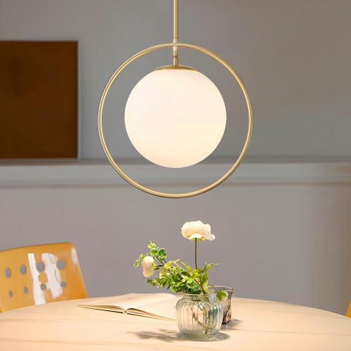Gold Pendant Light for Kitchen Island, Brass Globe Pendant Light Fixtures,Mid Century Hanging Light Fixtures, Large Lighting with Adjustable Height for Dinning Room