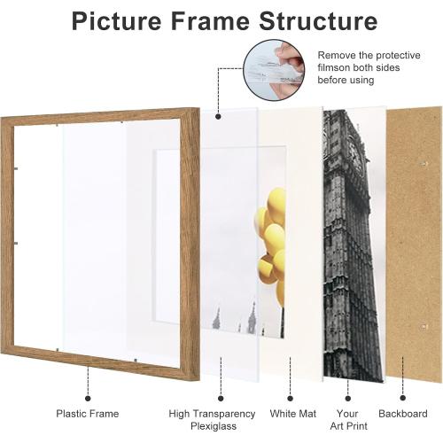 12x12 Picture Frame Set of 9, Display Pictures 8x8 with Mat or 12x12 without Mat, Multi Collage Gallery Square Photo Frames for Wall or Tabletop,Light Brown