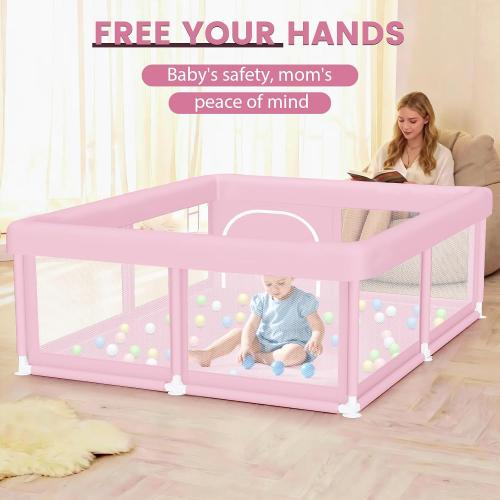 Hiaksedt Large Baby Playpen 50x50 Baby Girl Play Pen for Babies and Toddlers, Safe Structure and Soft, Skin-Friendly Fabric with Zipper Gates Pink