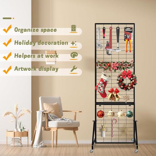 Black Grid Wall Panels, Foldable Gridwall Panel, Grid Wall Panels with Braked Wheels, for Craft Merchandise Display Item Storage