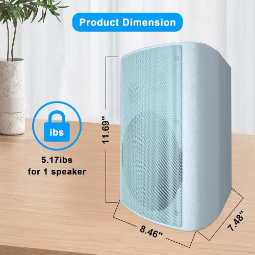 STUDIOFINIX 800W 6.5 Inch Bluetooth Outdoor Speakers Waterproof Wired with Multifunctional Amplifier Wall Mount Weatherproof Loudspeaker System for Patio Garden Poolside Home(4 Speakers,White)