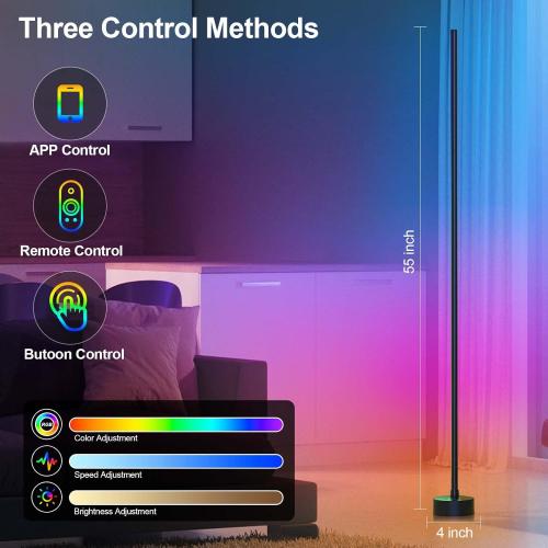 Miortior Corner Floor Lamp - Smart RGB LED Corner Lamp with App and Remote Control, 16 Million Colors & 68  Scene, Music Sync, Timer Setting - Ideal for Living Rooms, Bedrooms, and Gaming Rooms