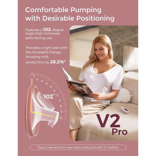 Size 17/19/21/24mm Momcozy Breast Pump V2 Pro Ultra-Lightweight, Hands-Free & Portable Wearable Pump with Upgraded Integrated DoubleFit Flange, Quiet & Leak-Proof Electric Pump, 3 Modes|9 Levels, 17/19/21/24mm