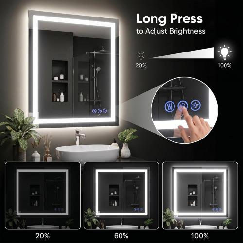 Antok 24x36 LED Bathroom Mirror with Lights, Backlit   Front Lit Vanity Mirror with CRI>90, Dimmable Anti-Fog Smart Mirror with Memory Function, 3 Color Temperatures, Shatterproof Tempered Glass, ETL