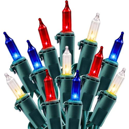 Minetom Red White Blue Lights Green Wire 100 Count 4th July Decoration | Patriotic Christmas Mini String Lights Waterproof for Indoor Outdoor Xmas Holiday Party Patio Independence Day Decoration