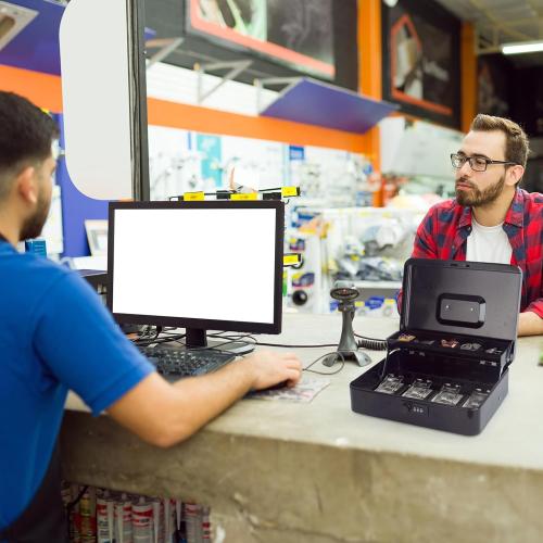 Cash Box with Money Tray and Combination Lock, Large Money Box for Cash Regiser, Safe Lock Box for Money Saving Metal 11.8x9.45x3.54 Black XL Large