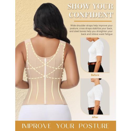 SHAPSHE Waist Trainer Corset for Women Tummy Control Workout Sport Girdle Hourglass Cincher Body Shaper Postpartum with Bra large