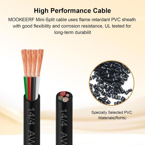 14/4 AWG Mini-Split Cable - 100FT 14 AWG 4 Conductor Control Cable 300V Stranded Oxygen-Free Pure Copper Wire for Mini Split Air Conditioner,Heat Pump,HVAC Systems and Speaker Systems