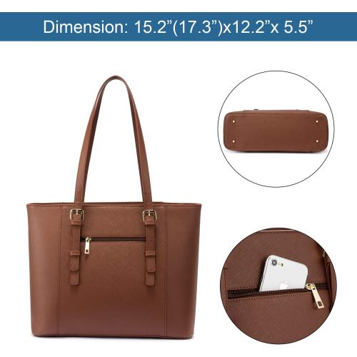 Size 15.2”(17.3”)W x 12.2” H x 5.5”Professional Laptop Purse Tote Bag with Padded Compartment Fits Up to 15.6 Inch Computer, N°1-Coffee