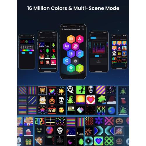 LED Curtain Light, 400 LEDs, Smart RGB IC Color Changing Holiday Wall Lights, 3.3x3.3ft Indoor Dynamic DIY LED String Lights, APP Remote Control, For Bedroom, Living Room, Window Decor, Party, Wedding