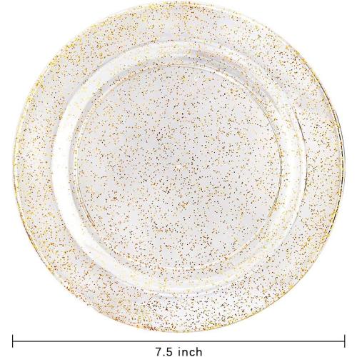 Liacere 100Pieces Gold Plastic Plates-Disposable Gold Glitter Appetizer Plates-7.5inch Premium Plastic Salad/Dessert Plates for Wedding & Parties & Thanksgiving