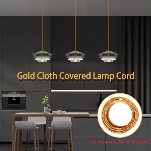 Helunsi 32.8ft Cloth Covered Lamp Cord, 18 AWG 2 Conductor Gold Vintage Electrical Cord Braided Electrical Wire, 18 Gauge Round Rayon Fabric Covered Wire for DIY Antique Industrial Lighting Project