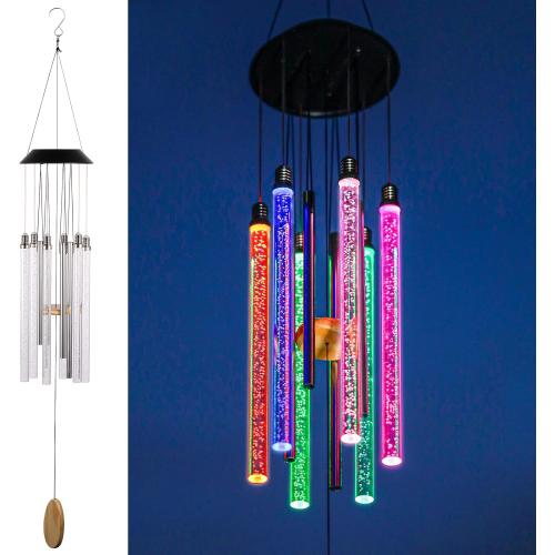 Solar Wind Chimes for Outside, DesGully 6 LED Tubes Color Changing Outdoor Clearance Unique Garden Decor Colorful Patio, Gifts for Her/Him (37 Long)
