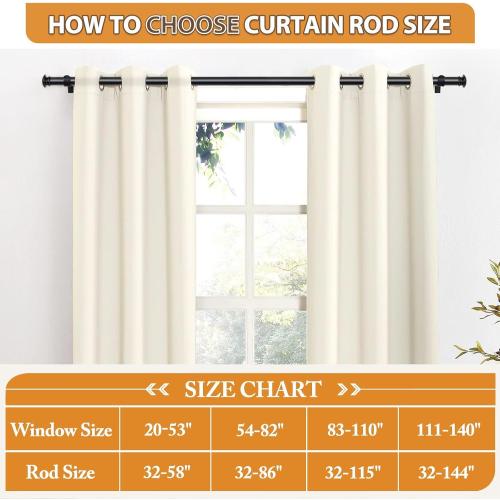 TONIAL Curtain Rod 32 to 58 Inch(2.6-4.8ft), Telescoping Splicing 3/4 Drapery Rods for Windows 20 to 53 Inch(1.7-4.4ft), Decorative Single Rod with Small Cap Finial, Black
