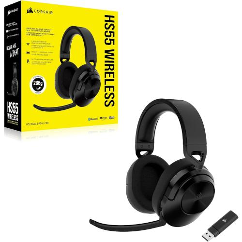 CORSAIR HS55 WIRELESS Multiplatform Lightweight Gaming Headset With Bluetooth - Dolby 7.1 Surround Sound - iCUE Compatible - PC, PS5, PS4, Nintendo Switch, Mobile - Black