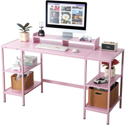 MINOSYS Computer Desk 55-inch with Storage Shelf - Gaming Desk for Bedrooms, Small Spaces, and Home Offices Modern Writing Desk for PCs. (Colors vary)