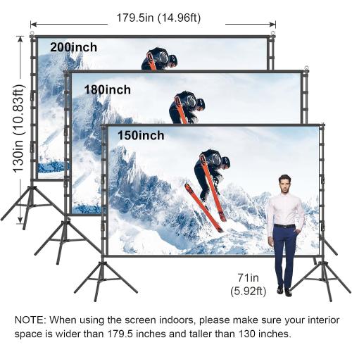 Outdoor Projector Screen and Stand，180-in Portable Projector Screen 15 FT Large Projection Scree  Wrinkle-Free Movie Screen with Carry Bag for Backyard,RVing Night,Party