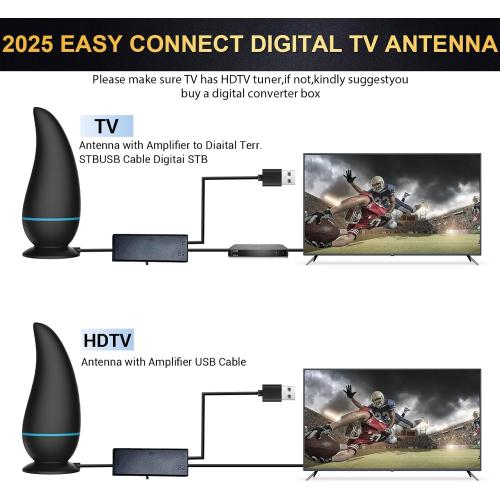 Digital TV Antenna Indoor - 8K 4K 1080P Outdoor HD Digital, 750  Miles Range, Amplified Signal Antenna, Reception 18FT Coax Cable for Smart/Old TV & Free Local Channels