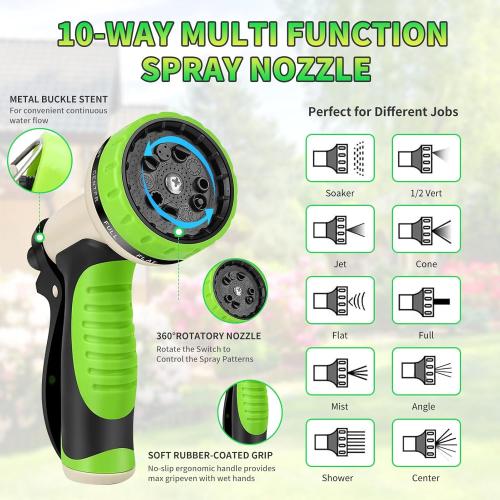 Green and Black Stainless Steel Metal Garden Hose Lightweight, Puncture & Rust Proof Heavy Duty Water Hose for Yard, RV, Garden, Outdoor