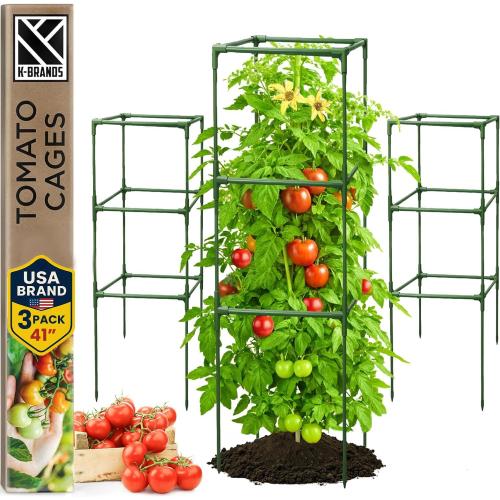 Tomato Cage Square - Large Trellis Stakes and Plant Support Structures for Vegetables and Climbing Plants - Tall Tomato Cages for Garden, Pots, Raised Garden Bed Outdoor Supplies