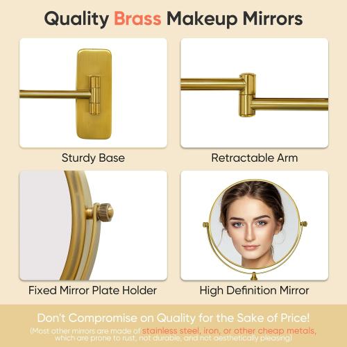 GURUN 8 Wall Mounted Makeup Mirror with 7X Magnification,Two-Sided Swivel Bathroom Mirror,Brushed Gold Finish M1406GJ(8,7X)