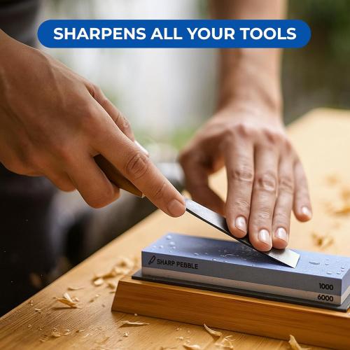 Sharp Pebble Premium Whetstone Knife Sharpening System – 1000/6000 Grit Whetstone Knife Sharpener Kit with Angle Guide & Non-Slip Bamboo Base – Guided Beginner Instructions