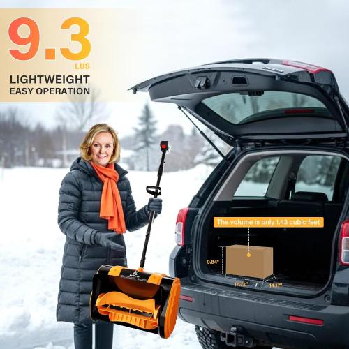Cordless Snow Shovel, 21V Brushless Motor, 4.0AH Electric Snow Blower, 14 Clearing Path - 26 ft Throwing Distance for Sidewalk, Deck & Patio(2 * 4.0Ah Battery & Quick Charger Included)