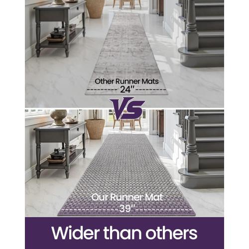 DEXI Hallway Runner Rug 3.3x10, Woven Braided Farmhouse Runner Carpet Indoor, Absorbent Thin Long Entryway Runners for Kitchen, Laundry Room, Patio Entrance, Checkered Grey