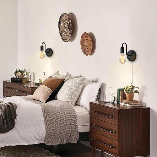 DTIEDY Plug in Wall Sconce with On Off Switch Industrial Wall Mount Light Fixture E26 Vintage Wall Sconces with Plug in Cord Black Metal Farmhouse 1-Light Wall Lamp for Bedroom Living Room