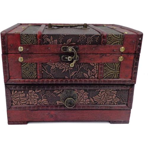 ISOTO Retro Vintage Wooden Jewelry Box Storage Box Organizer Container Case Chest Trinket Box with Mirror for Gilrs Girlfriend Women for Mother's Day (Style 3)