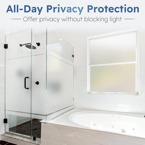 rabbitgoo Window Privacy Film with Kit for Glass Windows Frosted Decorative Clings UV Heat Control Static Cling Removable Easy Install for Bathroom Bedroom Door Home Coverings Pure, 17.5 x 78.7 inches