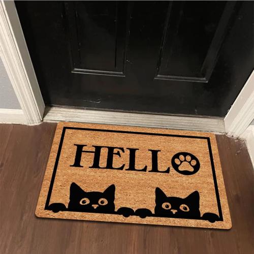 Funny Welcome Mat Personalized Front Porch Mat Decor Rugs with Rubber Back 30(L) x 18(W Black Peeking Cat Hello Doormat for Entrance Way Monogram Mats for Front Door No Slip Kitchen Rugs and Mats
