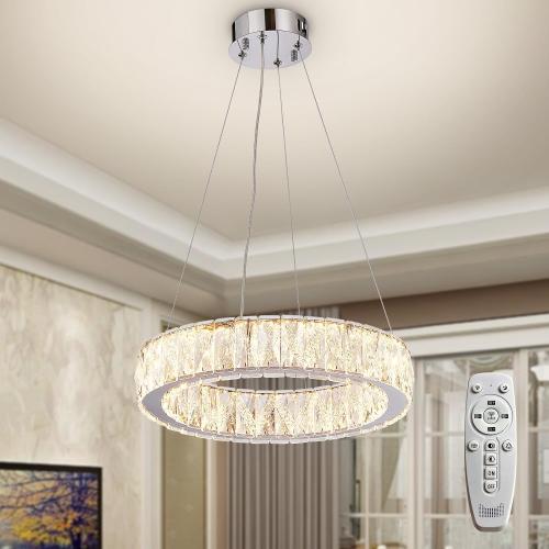 Depuley Modern LED Crystal Chandeliers: 15.7 Ring Chandelier Hanging Crystal Ceiling Light Fixture - 24W Adjustable Height Pendant Light for Living Room Dining Room Bedroom Foyer ‼️unused‼️